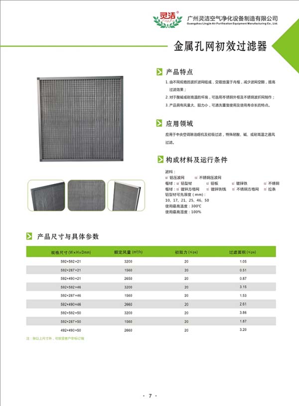 鋁網初（chū）效過濾器及金屬網過濾器介紹